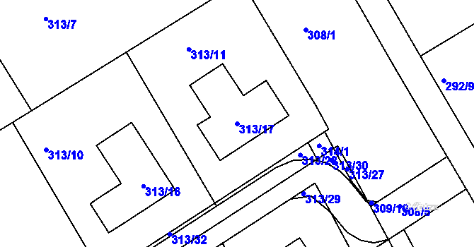 Parcela st. 313/17 v KÚ Horní Hanychov, Katastrální mapa