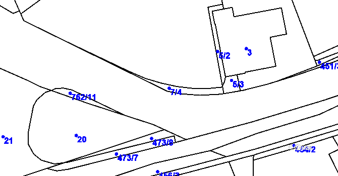Parcela st. 7/4 v KÚ Horní Hanychov, Katastrální mapa