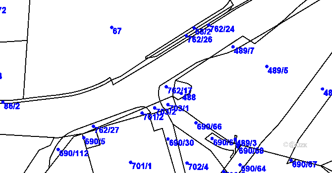 Parcela st. 762/17 v KÚ Horní Hanychov, Katastrální mapa