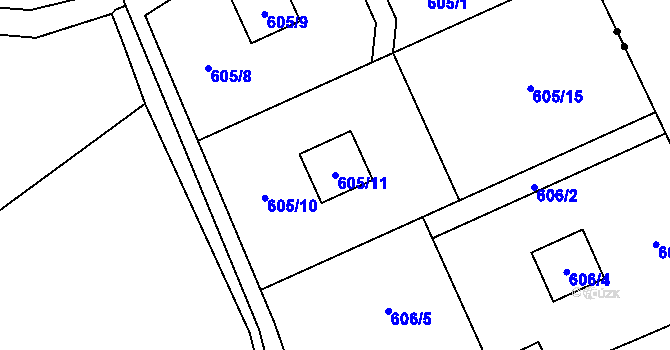 Parcela st. 605/11 v KÚ Horní Hanychov, Katastrální mapa