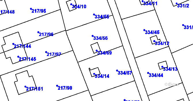Parcela st. 334/69 v KÚ Horní Hanychov, Katastrální mapa