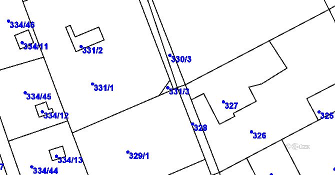 Parcela st. 331/3 v KÚ Horní Hanychov, Katastrální mapa