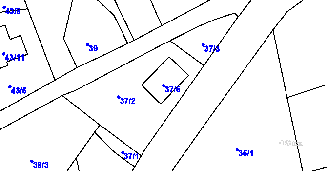 Parcela st. 37/5 v KÚ Horní Hanychov, Katastrální mapa