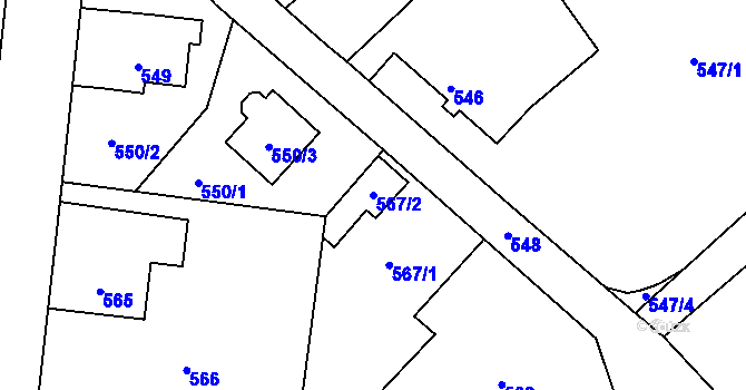 Parcela st. 567/2 v KÚ Horní Hanychov, Katastrální mapa