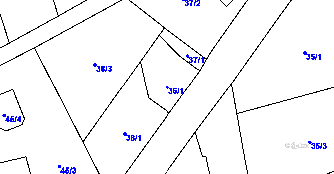 Parcela st. 36/1 v KÚ Horní Hanychov, Katastrální mapa