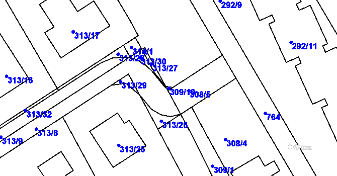Parcela st. 309/10 v KÚ Horní Hanychov, Katastrální mapa