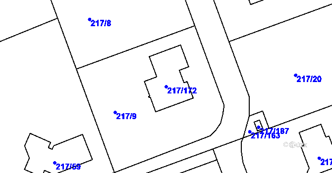 Parcela st. 217/172 v KÚ Horní Hanychov, Katastrální mapa