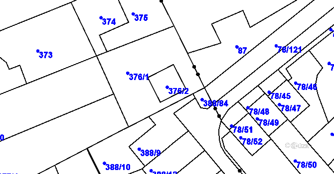 Parcela st. 376/2 v KÚ Horní Hanychov, Katastrální mapa
