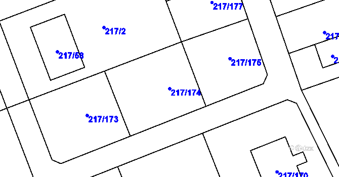 Parcela st. 217/174 v KÚ Horní Hanychov, Katastrální mapa