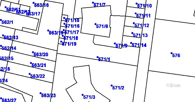 Parcela st. 571/5 v KÚ Horní Hanychov, Katastrální mapa