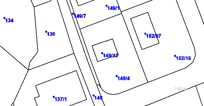 Parcela st. 149/12 v KÚ Horní Hanychov, Katastrální mapa