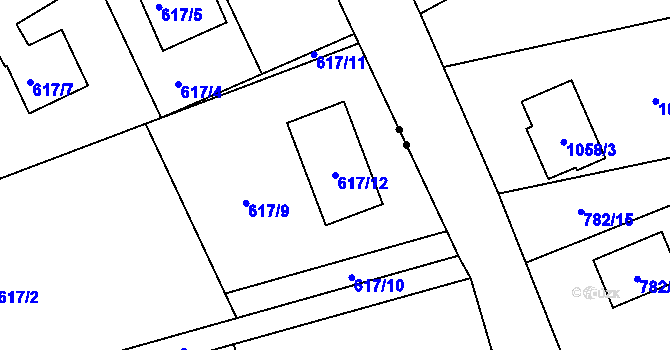 Parcela st. 617/12 v KÚ Horní Hanychov, Katastrální mapa