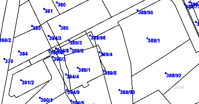 Parcela st. 389/4 v KÚ Horní Hanychov, Katastrální mapa