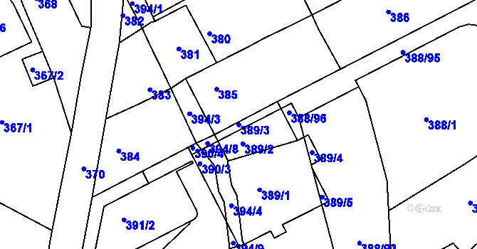Parcela st. 389/3 v KÚ Horní Hanychov, Katastrální mapa