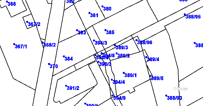 Parcela st. 394/8 v KÚ Horní Hanychov, Katastrální mapa