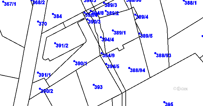 Parcela st. 394/9 v KÚ Horní Hanychov, Katastrální mapa