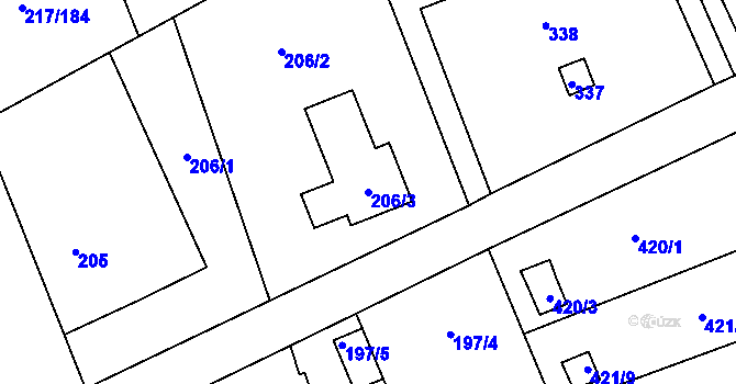 Parcela st. 206/3 v KÚ Horní Hanychov, Katastrální mapa