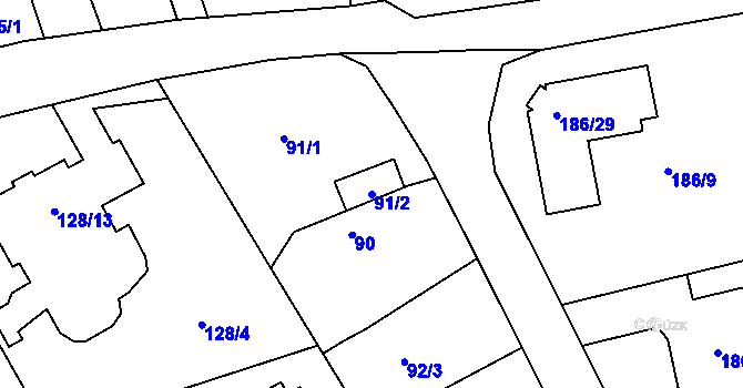 Parcela st. 91/2 v KÚ Horní Hanychov, Katastrální mapa