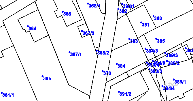 Parcela st. 368/2 v KÚ Horní Hanychov, Katastrální mapa