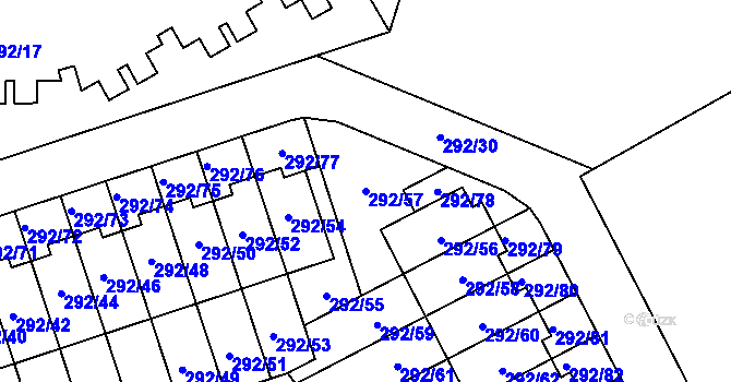 Parcela st. 292/57 v KÚ Horní Hanychov, Katastrální mapa