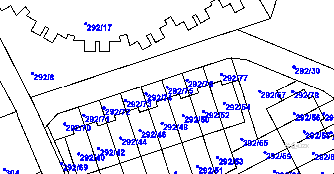 Parcela st. 292/75 v KÚ Horní Hanychov, Katastrální mapa