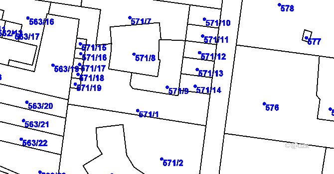 Parcela st. 571/9 v KÚ Horní Hanychov, Katastrální mapa