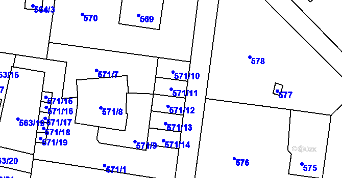 Parcela st. 571/11 v KÚ Horní Hanychov, Katastrální mapa