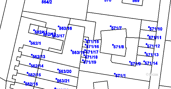 Parcela st. 571/16 v KÚ Horní Hanychov, Katastrální mapa