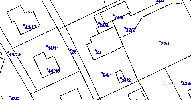 Parcela st. 23 v KÚ Ostašov u Liberce, Katastrální mapa