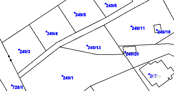 Parcela st. 249/13 v KÚ Ostašov u Liberce, Katastrální mapa