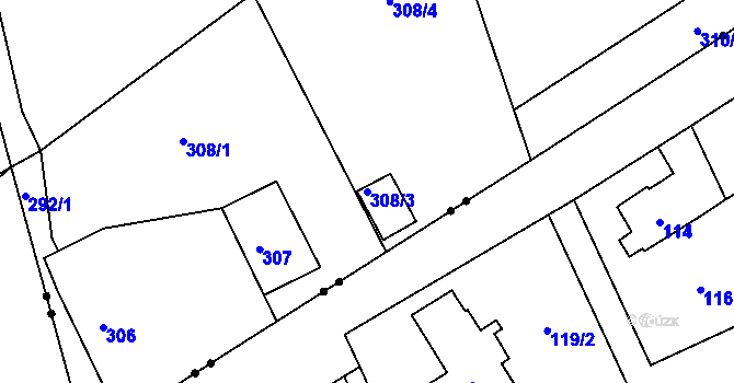 Parcela st. 308/3 v KÚ Ostašov u Liberce, Katastrální mapa
