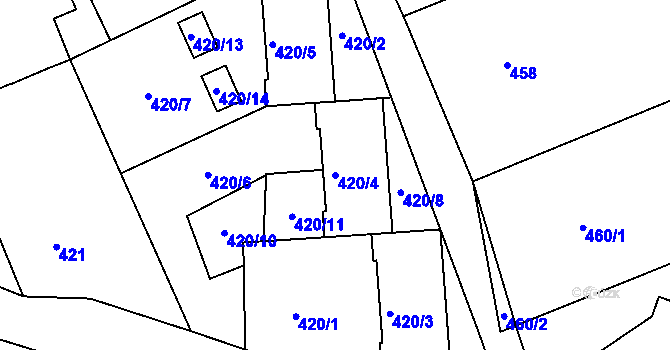 Parcela st. 420/4 v KÚ Ostašov u Liberce, Katastrální mapa