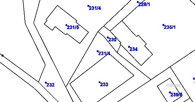 Parcela st. 231/1 v KÚ Ostašov u Liberce, Katastrální mapa