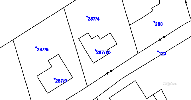 Parcela st. 287/10 v KÚ Ostašov u Liberce, Katastrální mapa