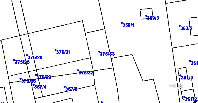 Parcela st. 375/33 v KÚ Ostašov u Liberce, Katastrální mapa