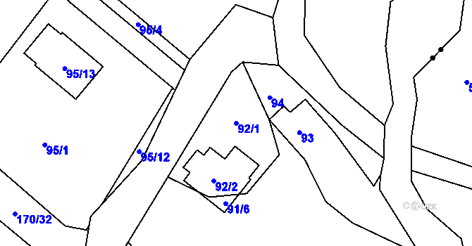Parcela st. 92/1 v KÚ Horní Suchá u Liberce, Katastrální mapa