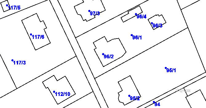 Parcela st. 96/2 v KÚ Karlinky, Katastrální mapa