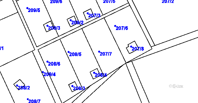 Parcela st. 207/7 v KÚ Karlinky, Katastrální mapa