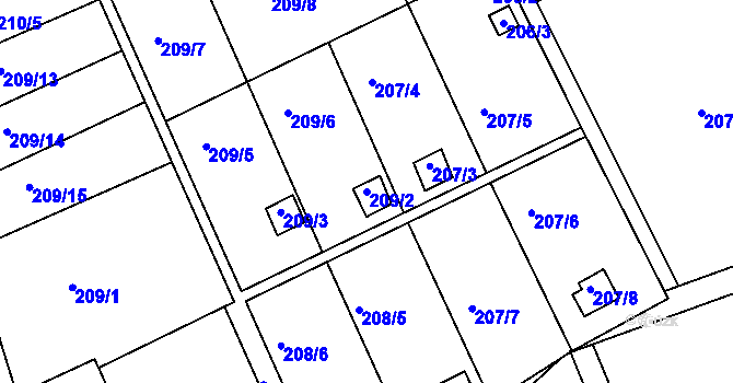Parcela st. 209/2 v KÚ Karlinky, Katastrální mapa