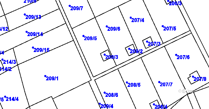Parcela st. 209/3 v KÚ Karlinky, Katastrální mapa