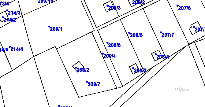 Parcela st. 209/4 v KÚ Karlinky, Katastrální mapa