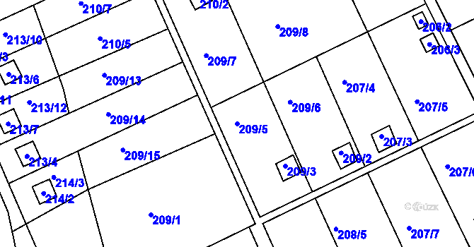 Parcela st. 209/5 v KÚ Karlinky, Katastrální mapa