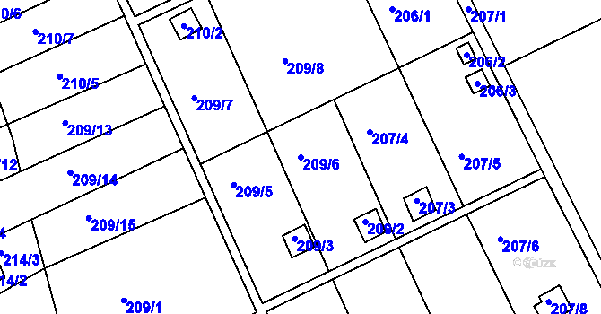 Parcela st. 209/6 v KÚ Karlinky, Katastrální mapa