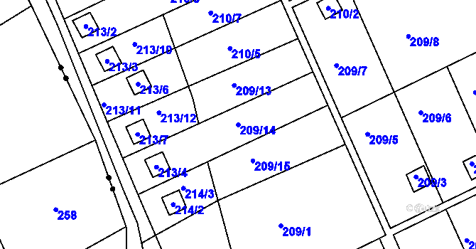 Parcela st. 209/14 v KÚ Karlinky, Katastrální mapa