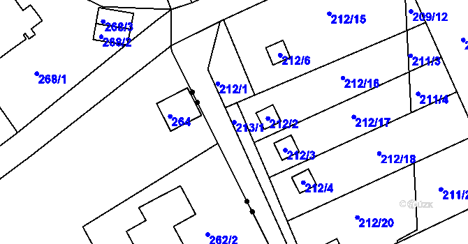 Parcela st. 213/1 v KÚ Karlinky, Katastrální mapa