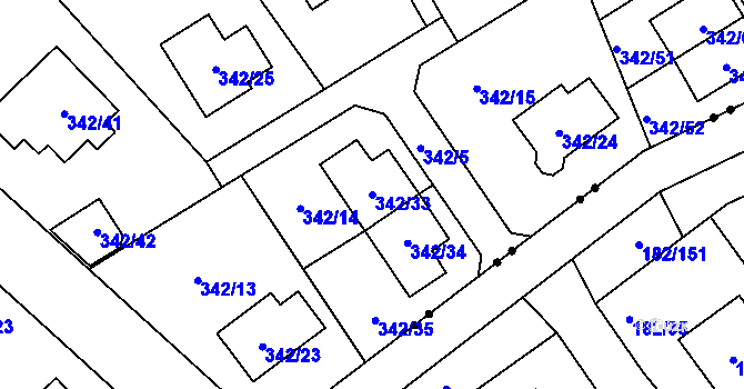 Parcela st. 342/33 v KÚ Karlinky, Katastrální mapa