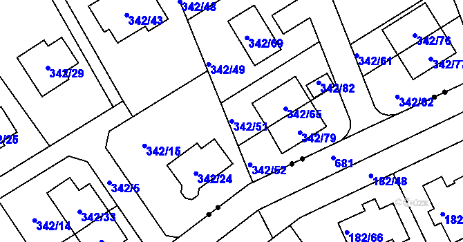 Parcela st. 342/51 v KÚ Karlinky, Katastrální mapa