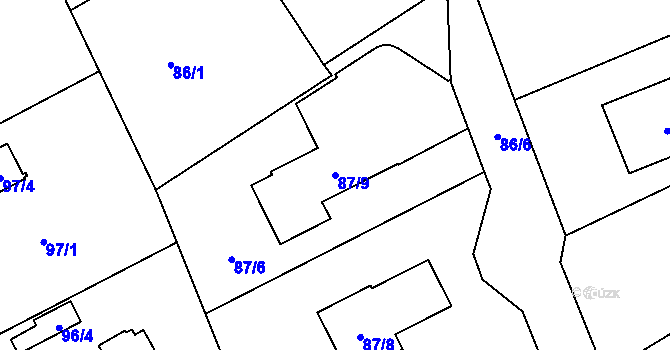 Parcela st. 87/9 v KÚ Karlinky, Katastrální mapa