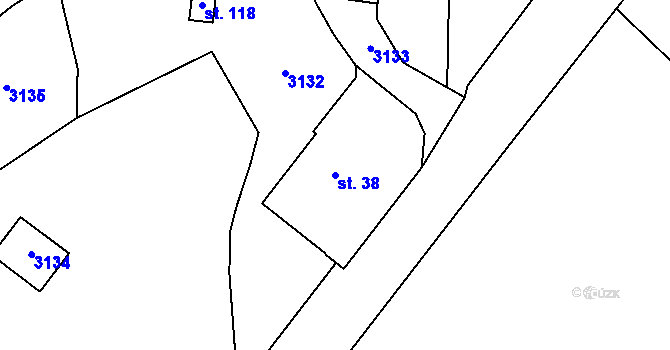 Parcela st. 38 v KÚ Prorubky, Katastrální mapa