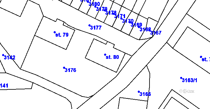 Parcela st. 80 v KÚ Prorubky, Katastrální mapa